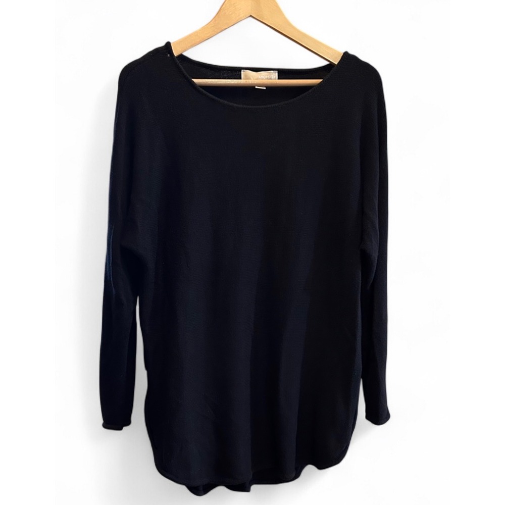 Michael Kors Womens Black Long Sleeve Side Zip Knit Tunic Sweater Large